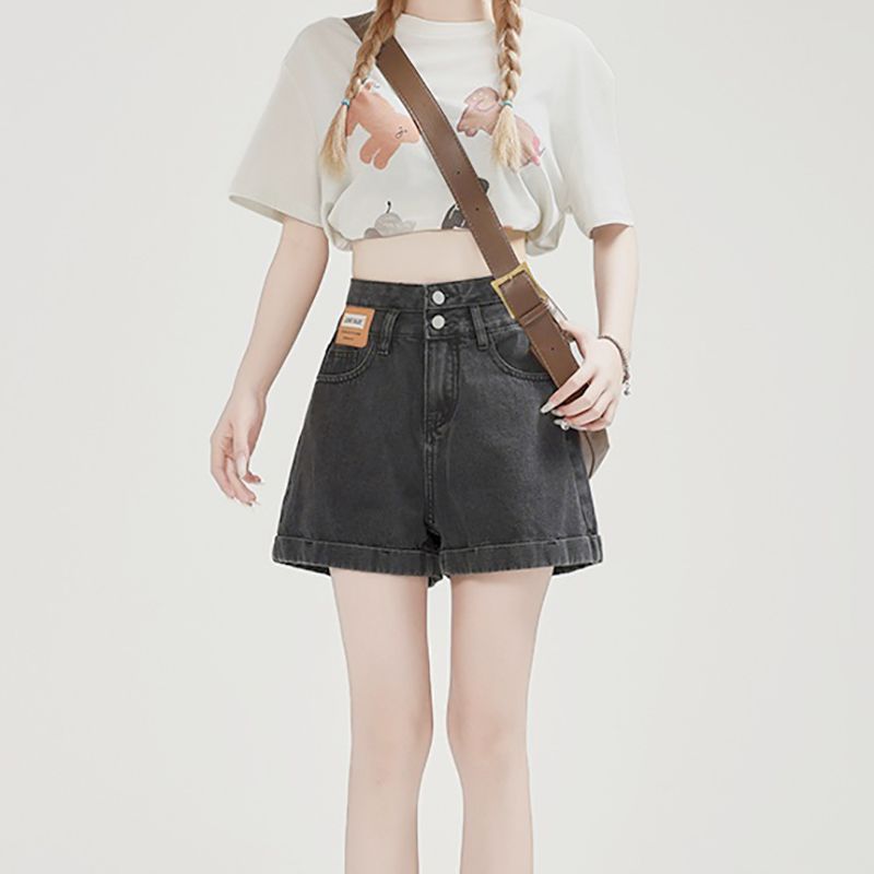 Fashionable A-line curly denim shorts for women in spring and summer new high-waisted and versatile slim and loose hot girl denim hot pants