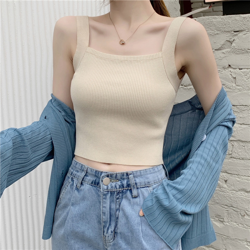 Short knitted suspender vest for women with small suits, elastic sleeveless base shirt
