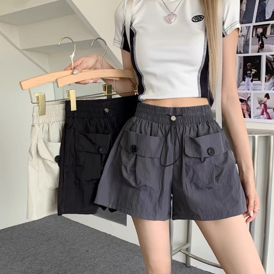 Nishimian Yamamoto design pocket high waist work pants for women niche loose wide-leg casual pants straight shorts