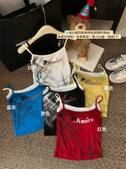 Contrast color design sense fake two-piece suspender letter printed vest hot girl slim body