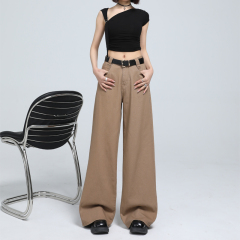 Latte brown loose wide-leg pants~ Easy to control mid-waist floor jeans and nine-point trousers extended for various occasions