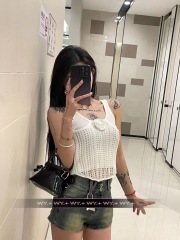 新款韓版2025春夏獨特小眾鏤空拼接短款針織背心吊帶上衣女