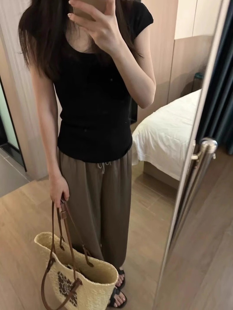puppyoo大U領無袖針織衫女羊毛混紡寬鬆顯瘦設計感小眾簡約小上衣