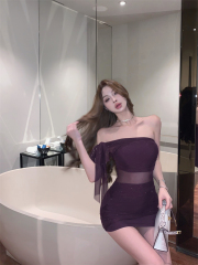 Real shot, temperament design, sexy halter neck dress