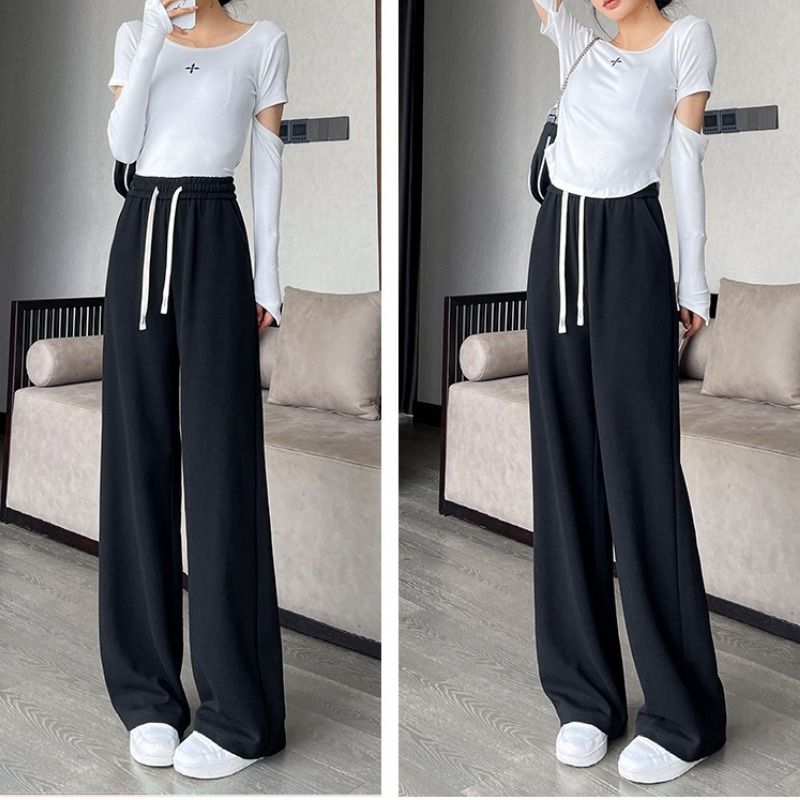 Gray wide-leg sports pants 2025 spring and autumn new style draped mopping loose slim casual sports straight pants