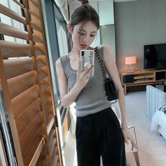 Threaded knitted suspender vest for women in summer design, niche beauty, back and sleeveless base U-neck top