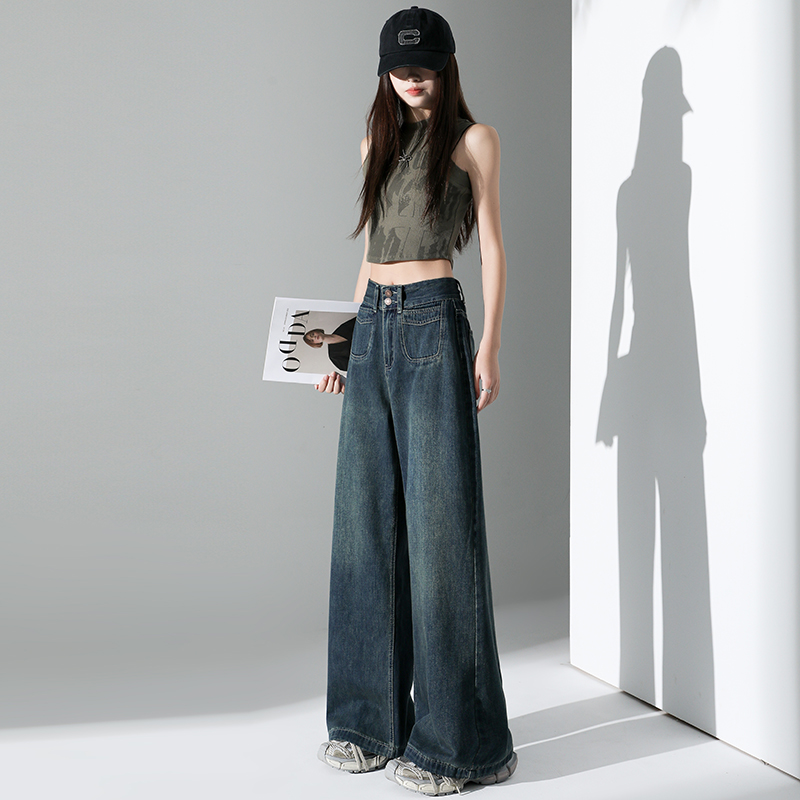 Fashion and comfort coexist ~ Wide-leg jeans loose and slim straight trousers trousers lengthen