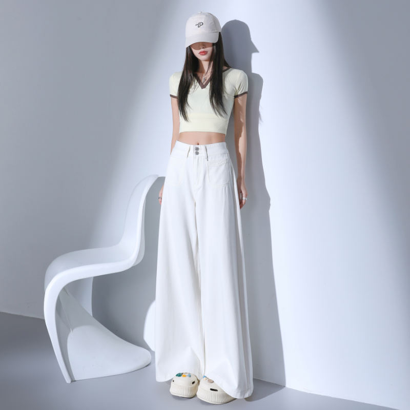 Fashion items, leather brand narrative!  Retro high waist wide-leg jeans for women loose slim straight slim pants