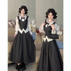 Miu series of daughter-in-law Xiaoxiang style dressing skirt suit for women's spring high-end fashionable vest shirt long skirt three-piece set