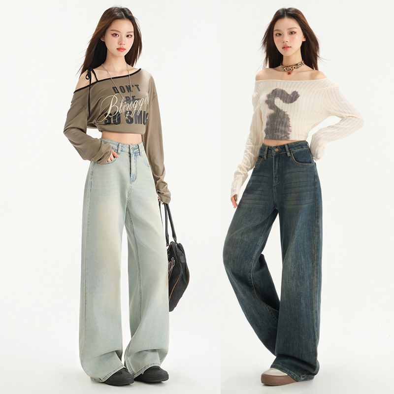 Exclusive for small people ~ nine-pointers/trousers/extended options!  Leather brand narrow version wide-leg jeans slim straight pants