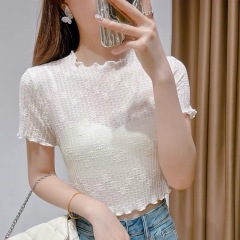冰絲蕾絲打底衫女夏季別致短袖網紗薄款內搭吊帶裙紗衣t恤上衣潮