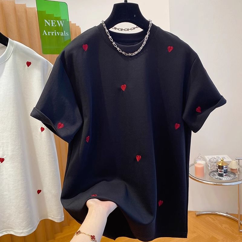 Original workmanship love T-shirt for women short-sleeved 2025 summer new loose inner wear fashionable base shirt top