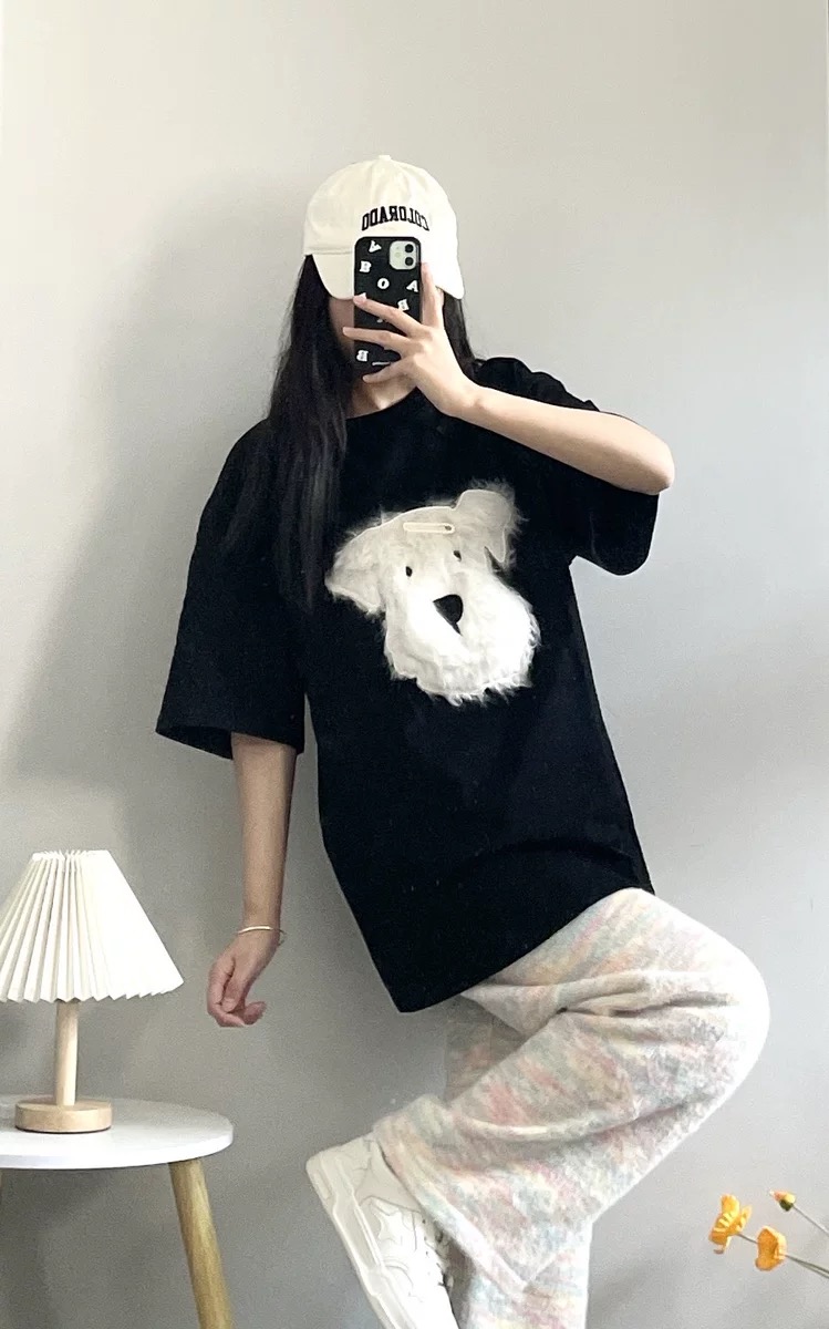 Official pictures 21 200g high precision embroidered hairpin short-sleeved T-shirt for women loose