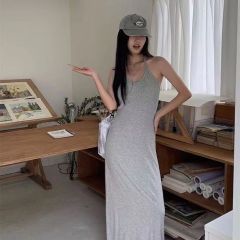 Women's summer new black high-end long skirt with chest pad first love suspender skirt