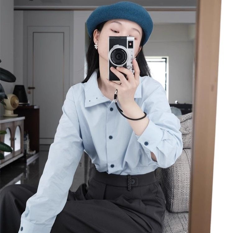 Hong Kong style long-sleeved shirt 2025 new versatile niche chic shirt women's top