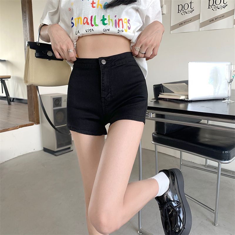 Commuting casual high-waist denim shorts for women in spring and summer new tight and slimming ins Korean version of A-line denim shorts