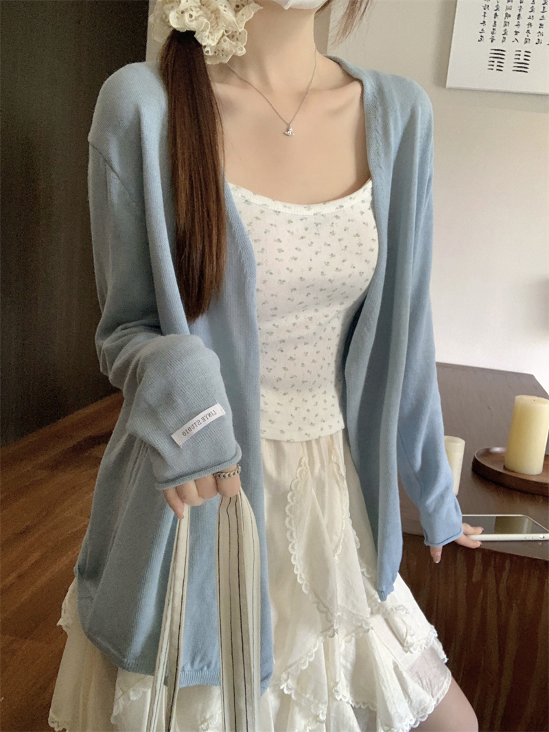 Real shot Real Spring and summer new lazy and relaxed casual sun protection clothes long-sleeved knitted cardigan jacket