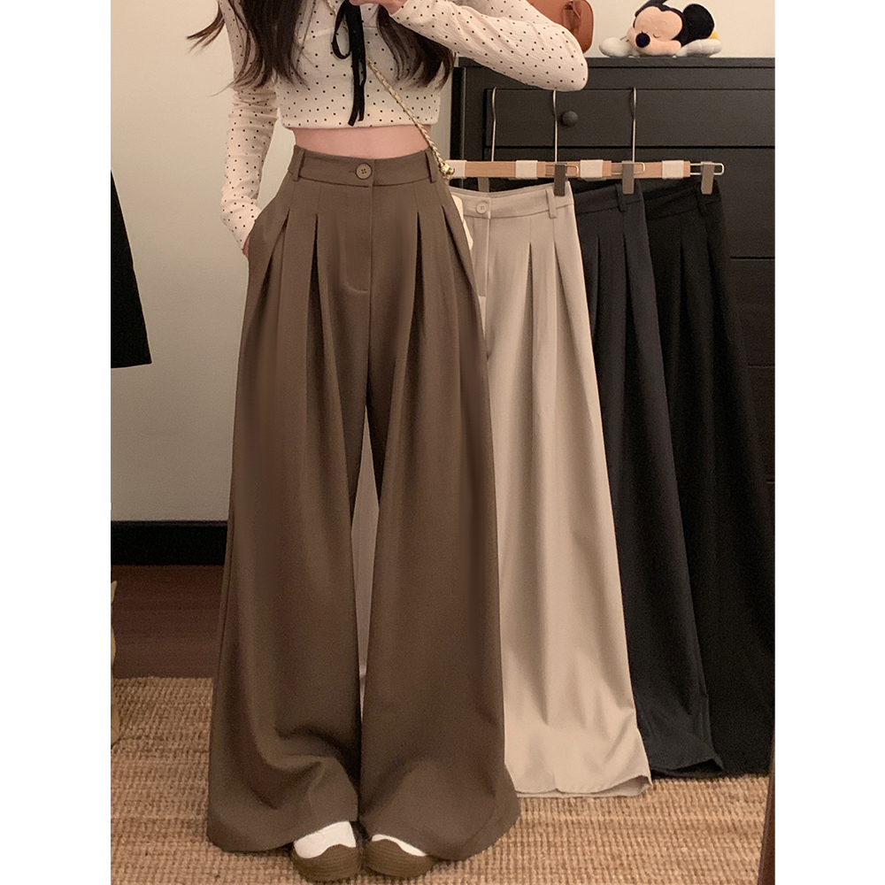 Real shot!  2025 new wide-leg pants for women with high waist droop loose casual floor-moving suit pants