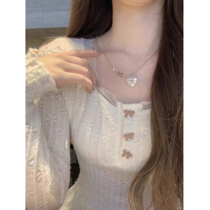 White beautiful lace long-sleeved T-shirt women's top 2025 spring and autumn new style sweet inner bottoming shirt