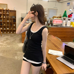 Real photos Korean slim and simple yellow bright color dopamine suspender vest for women in summer trend commuting versatile