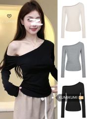 Modal cotton pure hot girl slim and slim off-shoulder long-sleeved T-shirt women's design base shirt top