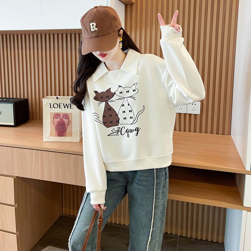 實拍 仿棉華棉複合 春秋衛衣女休閒新款POLO設計感小個子寬鬆上衣