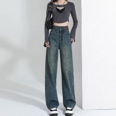 Retro trendy high waist wide-leg jeans for women in 2025 new small loose retro straight jeans
