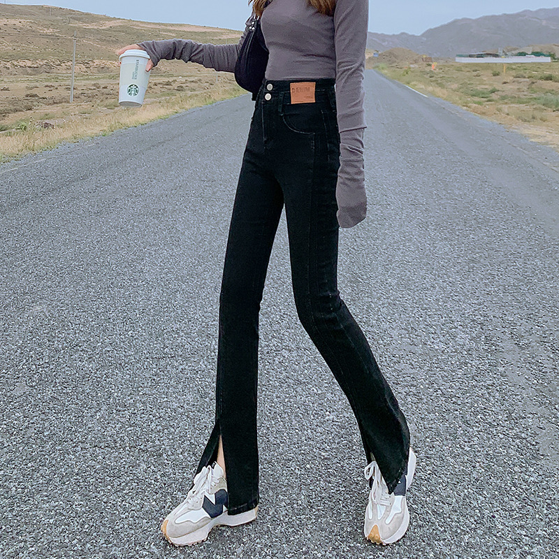 Slit jeans for women ins summer 2025 new spring and autumn high waist slimming wide-leg micro-flare floor pants