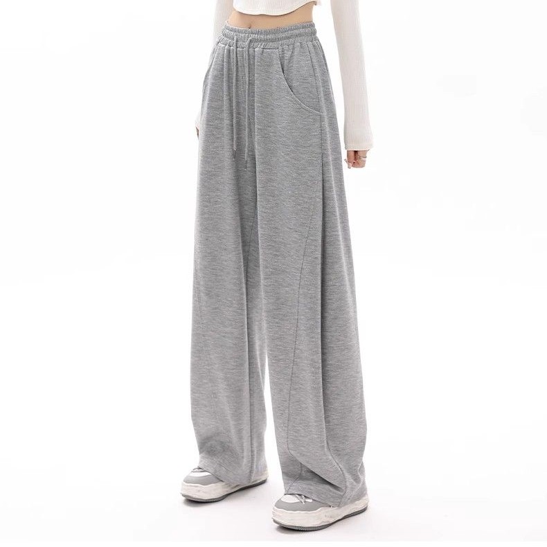 American gray sweatpants loose straight spring and autumn 2025 new slimming wide-leg high-waist casual plus velvet sweatpants