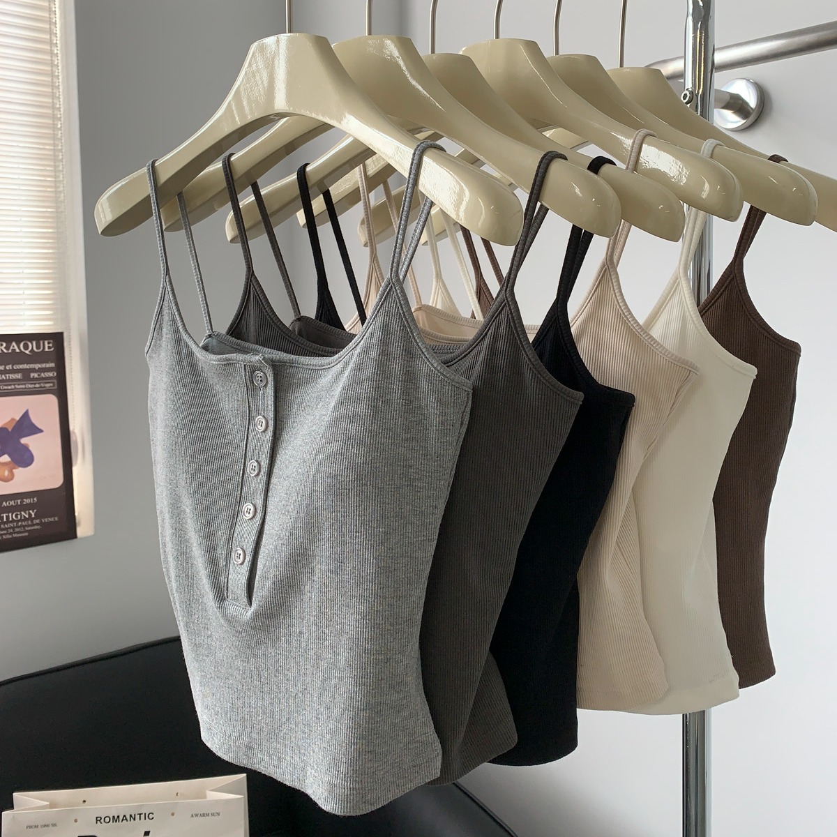 Cotton shoulder strap chest pad vest for women design, sexy strap elastic slim fit and versatile short top
