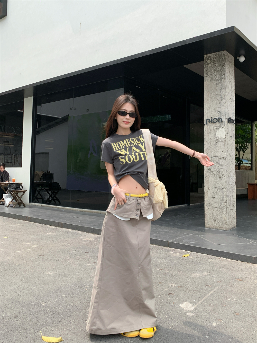 實拍 質量賊好 美式重工百搭INS高腰工裝半身裙正肩印花短袖T