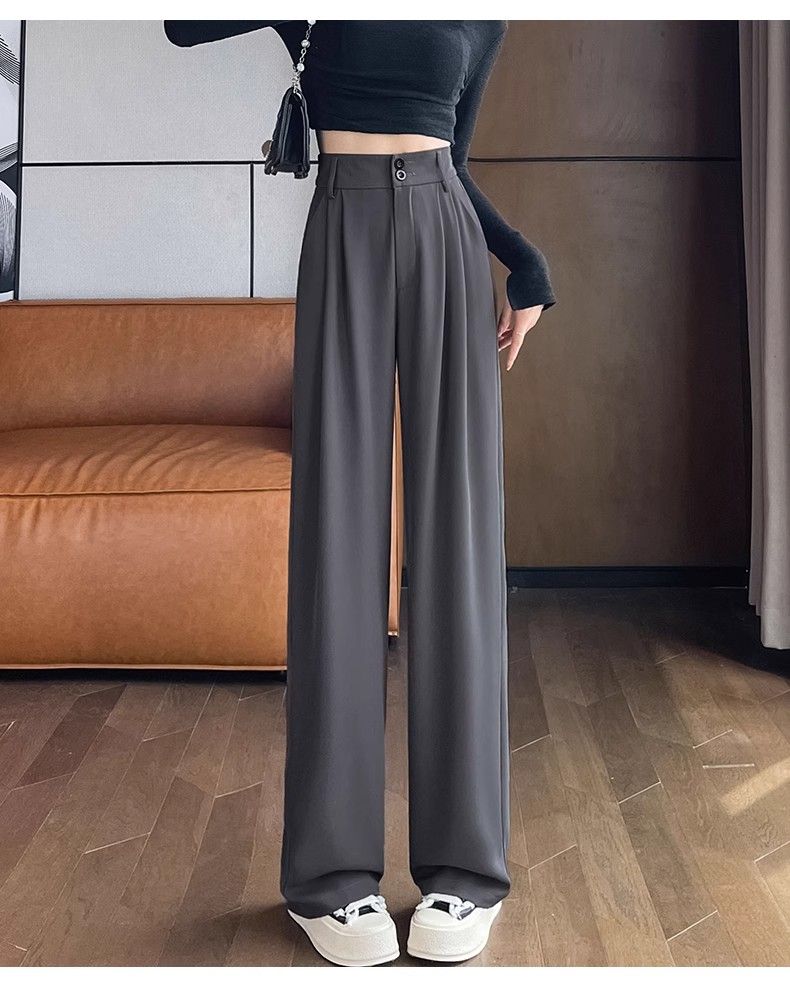 High-end draped suit wide-leg pants for women 2025 new high-waist spring and autumn narrow version white loose straight pants