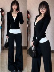 假兩件黑色打底撞色T恤新款設計修身顯瘦長袖上衣