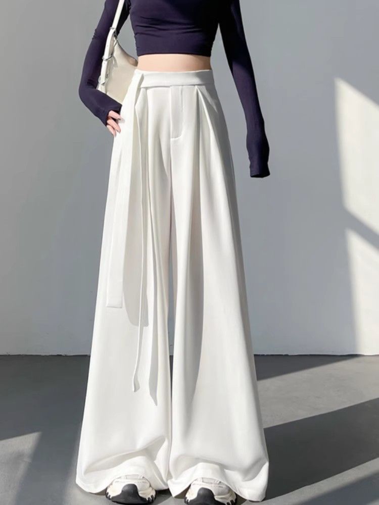 Black suit pants for women in spring design straps for high waist straight loose floor wide-leg pants draped skirt pants