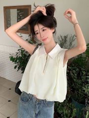 Polo neck, small French style, 2025 new sleeveless vest, slimming, pure color, high-grade sense of clothing, fashion 