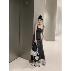 kumikumi設計感針織吊帶連衣裙女春季新款氣質收腰包臀A字裙長裙