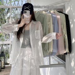 非實拍 亮閃閃白色襯衫女春夏防曬衫慵懶風寬鬆休閒上衣外套