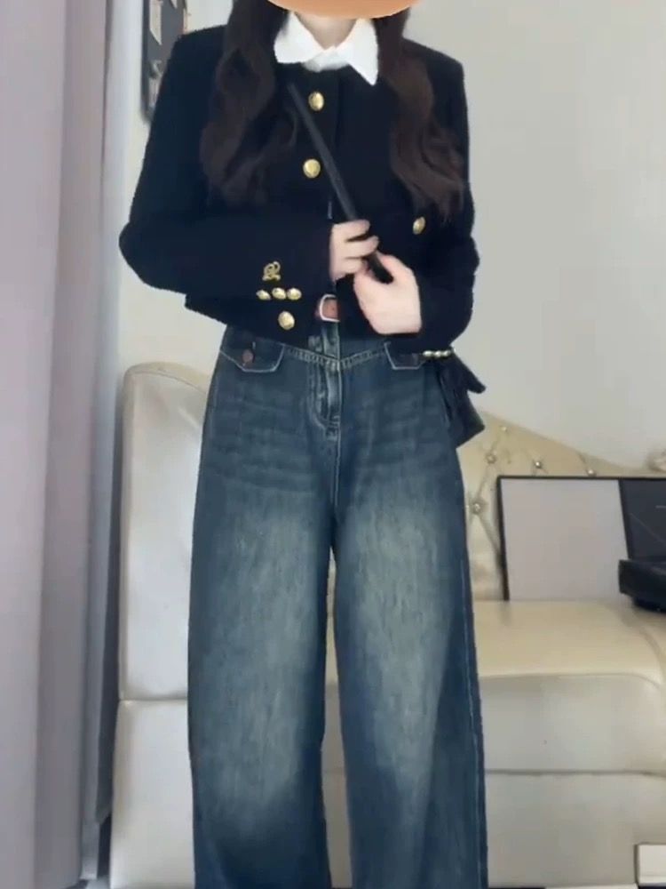 Small black jacket for women in early autumn 2025 new thick high-end design short top