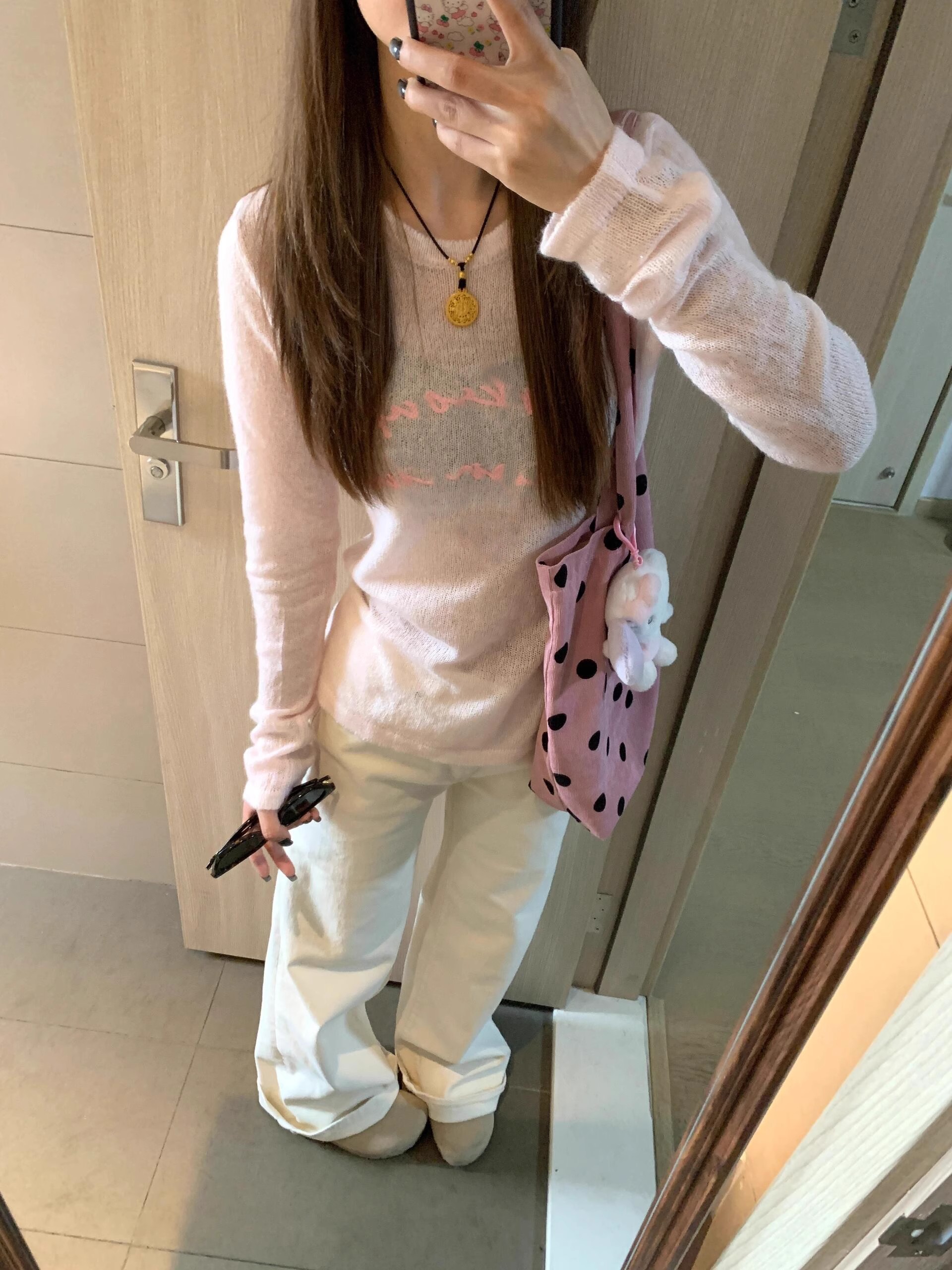 立體繡花粉色針織罩衫圓領套頭休閒百搭美式復古薄款長袖上衣