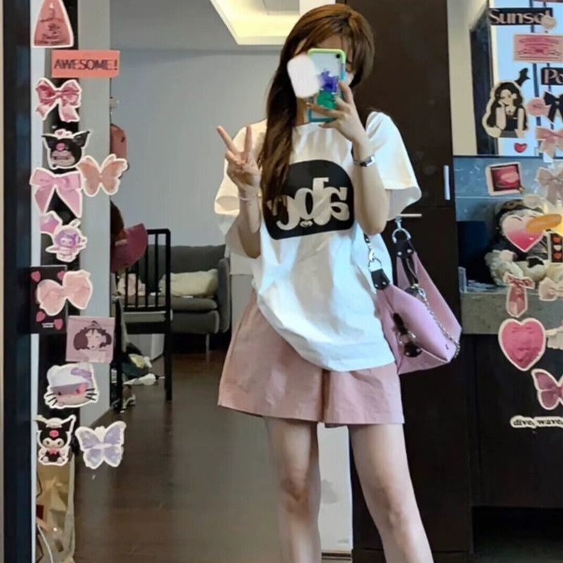 Washed cotton work shorts for women in summer high waist loose A-line wide-leg casual sports 5-point pants