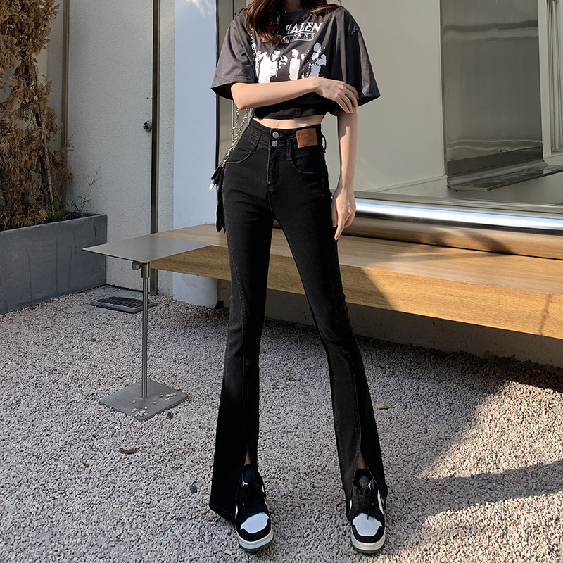 Slit jeans for women ins summer 2025 new spring and autumn high waist slimming wide-leg micro-flare floor pants