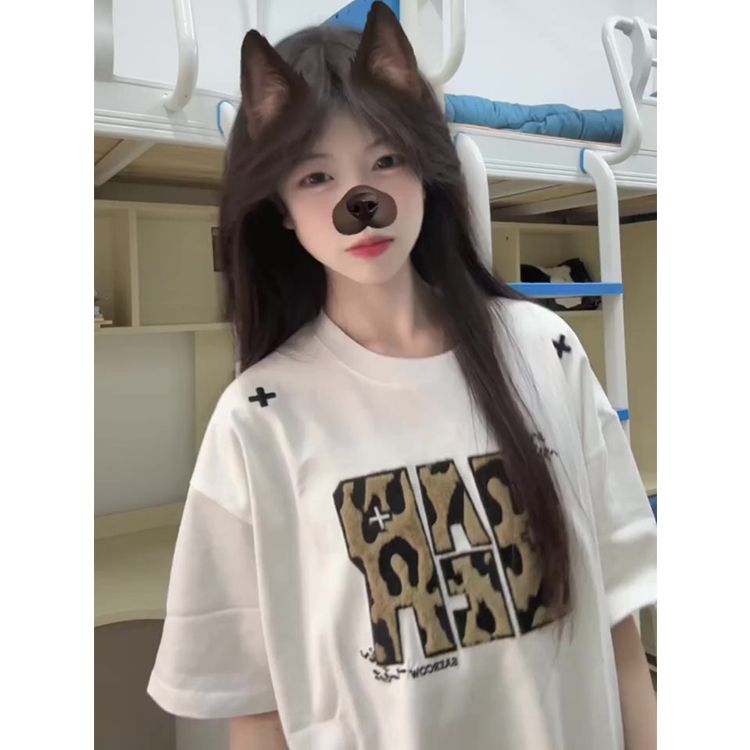 Pure cotton Korean chic summer new Korean version loose slim velvet embroidered short-sleeved T-shirt women's versatile top trendy