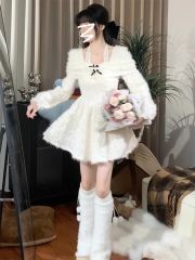 White French lace neck halter dress for women early spring 2025 new high-end small puffy skirt