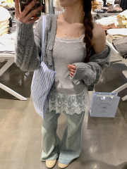 Korean cotton sweet spliced ​​lace suspender inner wear for women Korean style slim fit and slim commuting versatile round neck bottoming