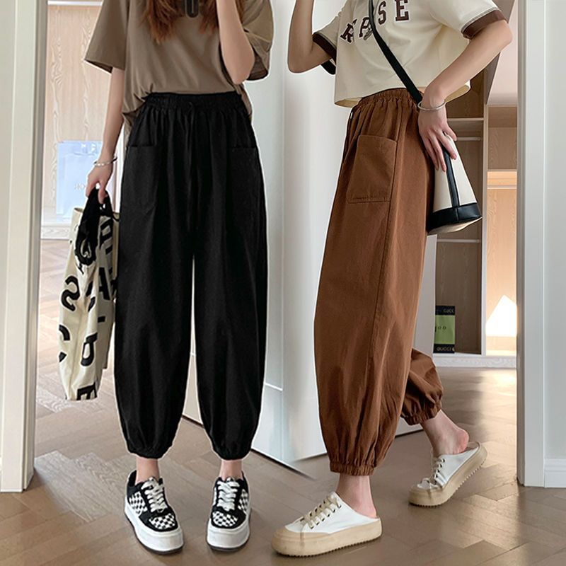 Spring and Autumn Bloomers for women in summer thin high waist slimming nine-part labor trousers loose tucked feet Harem pants for women
