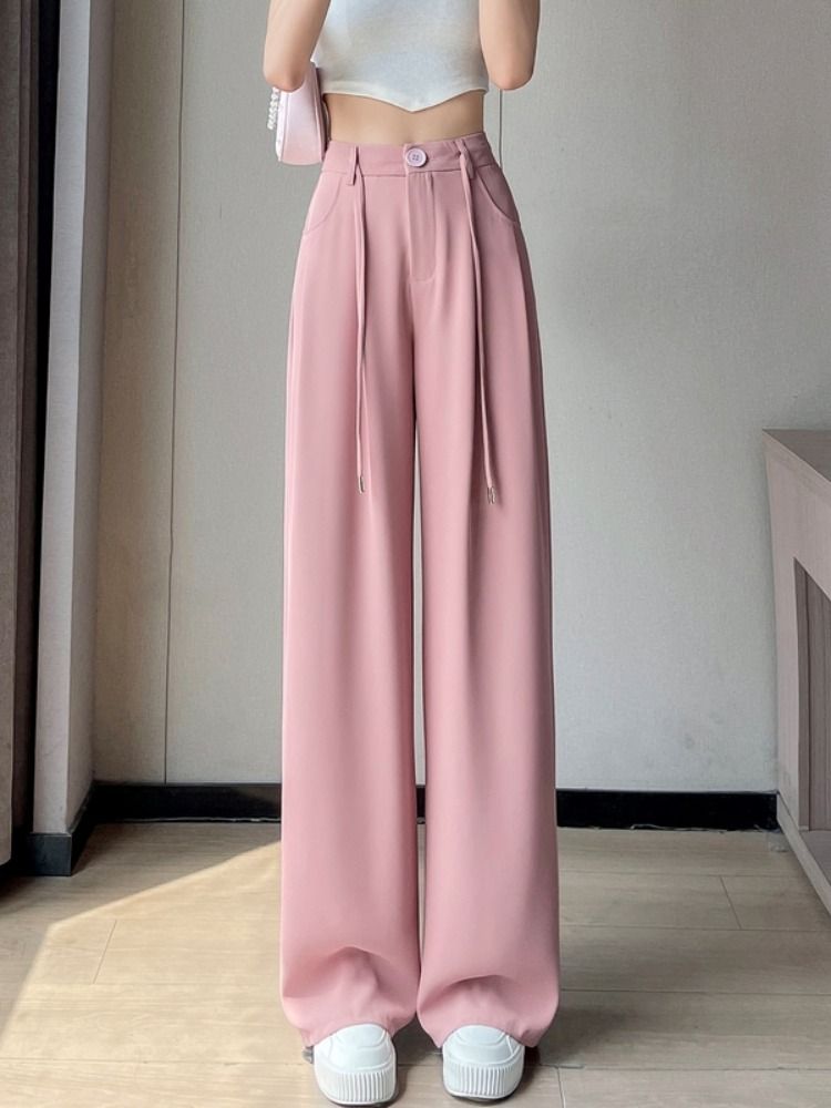 Black narrow version of ice silk wide-leg suit pants for women in summer high waist straight thin casual drape sun protection floor trousers