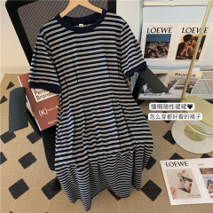80 cotton 15 polyester 5 spandex maternity suit summer fashion striped loose short-sleeved T-shirt long skirt large size dress trendy
