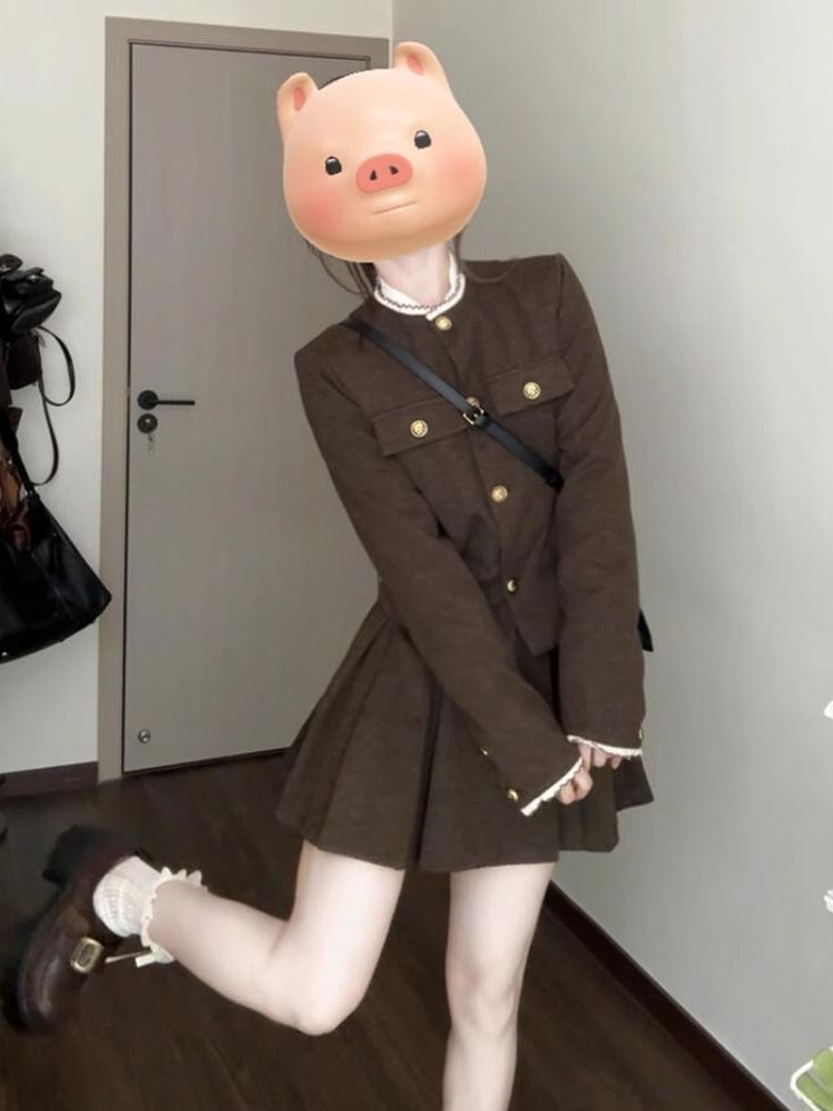 2025 early spring new small fragrance style dress for women in spring and autumn Korean small people wear a full set of short skirts