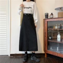 Korean style high-waist denim skirt for women in spring and summer new slit mid-length slim A-line half-body denim skirt