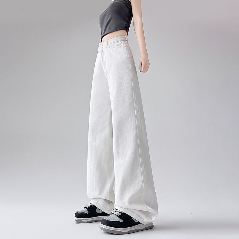 White high-waisted wide-leg jeans spring and summer loose straight slimming and drape floor pants nine-point trousers extended